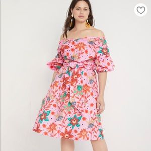 Off the shoulder puff sleeve fit and flare dress